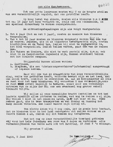 Mededeling  van de kampcommandant op 6 juni 1943.